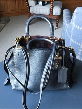 Coach Black Pebbled Leather Satchel with Brass Accents